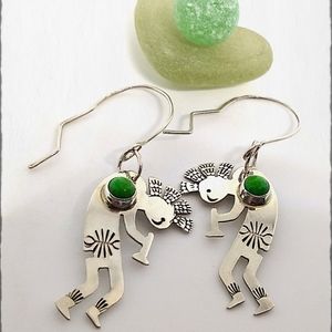 Sterling and Gaspeite Navajo Signed Jefferson James Jr Kokopelli Earrings